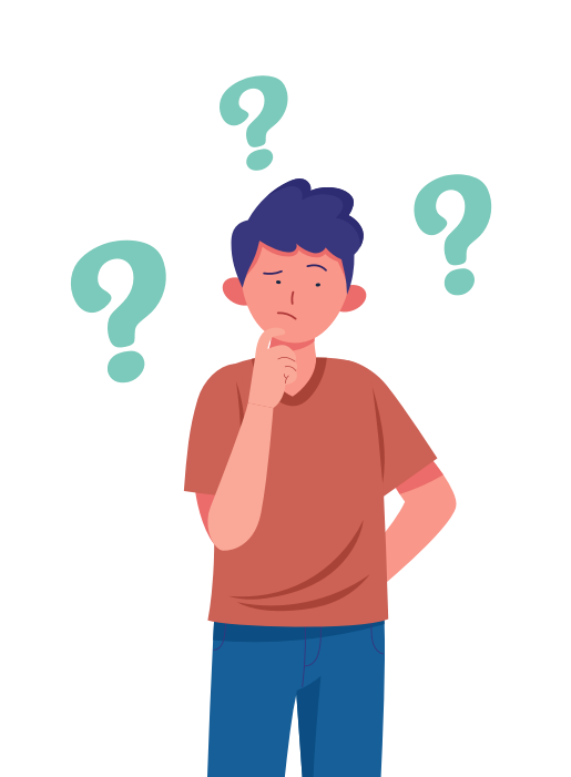 Hoogbegaafdheid testen & IQ test kind? Op de afbeelding zie je een illustratie van een vragend kind, met vraagtekens om het hoofd heen afgebeeld.